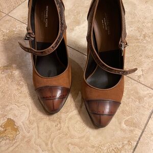 Michael Kors Violetta Suede and Embossed Leather Mary Jane Pumps